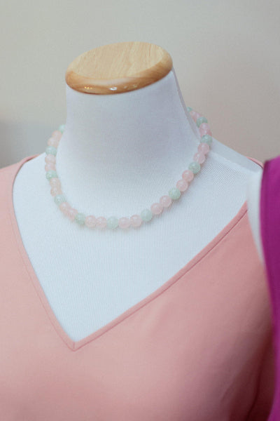 Vintage Hobe Rose Quartz and Jade Polished Bead Necklace by 1960s - Vintage Meet Modern Vintage Jewelry - Chicago, Illinois - #oldhollywoodglamour #vintagemeetmodern #designervintage #jewelrybox #antiquejewelry #vintagejewelry