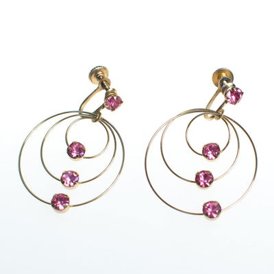 Vintage Gold Spiral Circle Earrings With Pink Rhinestones by 1950s - Vintage Meet Modern Vintage Jewelry - Chicago, Illinois - #oldhollywoodglamour #vintagemeetmodern #designervintage #jewelrybox #antiquejewelry #vintagejewelry