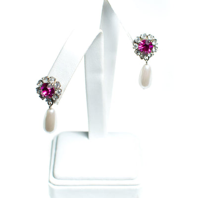 Vintage 1980s Pink and Diamante Rhinestone and Faux Pearl Drop Earrings, Pierced by 1980s - Vintage Meet Modern Vintage Jewelry - Chicago, Illinois - #oldhollywoodglamour #vintagemeetmodern #designervintage #jewelrybox #antiquejewelry #vintagejewelry