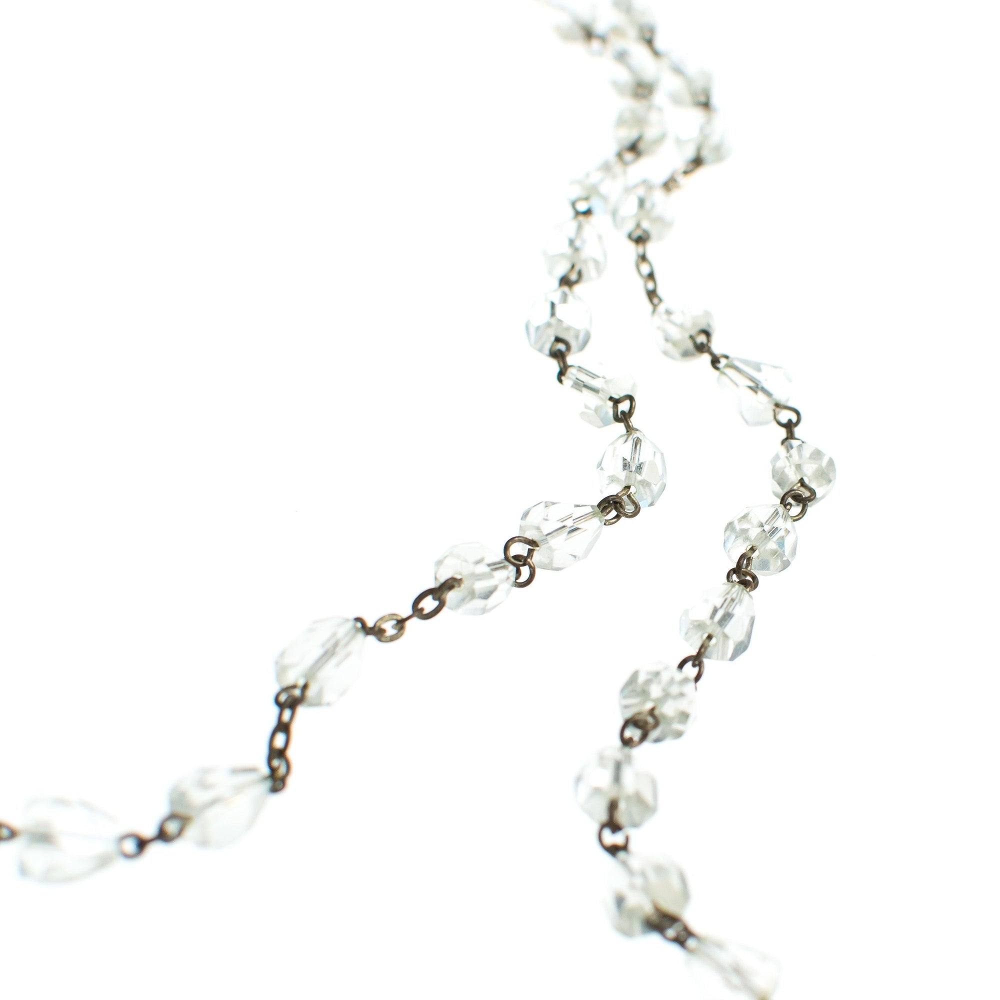 Vintage Art Deco Cut Crystal and Silver Sautoir Flapper Length Necklace by Art Deco - Vintage Meet Modern Vintage Jewelry - Chicago, Illinois - #oldhollywoodglamour #vintagemeetmodern #designervintage #jewelrybox #antiquejewelry #vintagejewelry