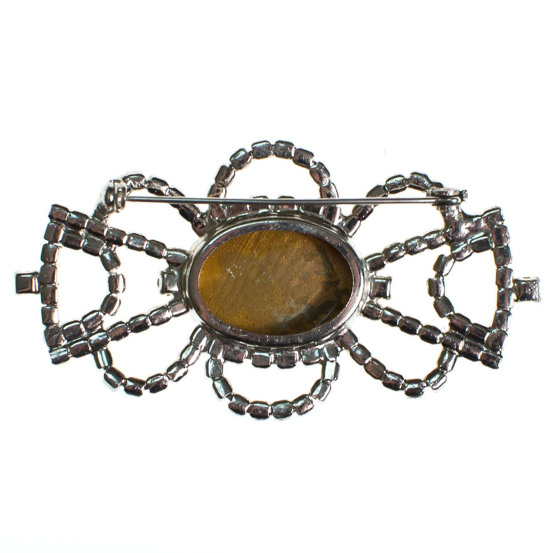 Vintage Rhinestone Brooch with Etched Crystal Center by 1950s - Vintage Meet Modern Vintage Jewelry - Chicago, Illinois - #oldhollywoodglamour #vintagemeetmodern #designervintage #jewelrybox #antiquejewelry #vintagejewelry