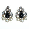 Vintage Schreiner Statement Earrings, Black Cabochons, Faux Pearls, Diamante Crystals, Silver Tone Setting, Clip-on by Schreiner - Vintage Meet Modern Vintage Jewelry - Chicago, Illinois - #oldhollywoodglamour #vintagemeetmodern #designervintage #jewelrybox #antiquejewelry #vintagejewelry