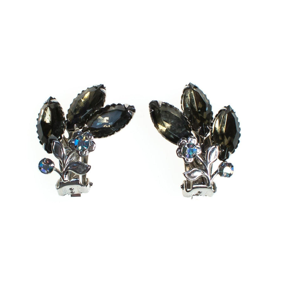 Vintage 1960s Smokey Gray Blue Aurora Borealis Rhinestones Ear Crawler Statement Earrings, Silver Tone Setting, Clip-on by 1960s - Vintage Meet Modern Vintage Jewelry - Chicago, Illinois - #oldhollywoodglamour #vintagemeetmodern #designervintage #jewelrybox #antiquejewelry #vintagejewelry
