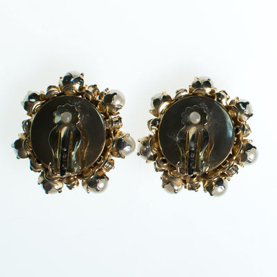 Vintage Leru Statement Earrings, Faux Pearls, Diamante Crystals, Gold Tone Setting, Clip-on by Leru - Vintage Meet Modern Vintage Jewelry - Chicago, Illinois - #oldhollywoodglamour #vintagemeetmodern #designervintage #jewelrybox #antiquejewelry #vintagejewelry