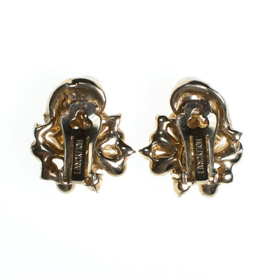 Vintage Hollycraft Earrings, Faux Pearls, Diamante Crystals, Gold Tone Setting, Clip-on by Hollycraft - Vintage Meet Modern Vintage Jewelry - Chicago, Illinois - #oldhollywoodglamour #vintagemeetmodern #designervintage #jewelrybox #antiquejewelry #vintagejewelry