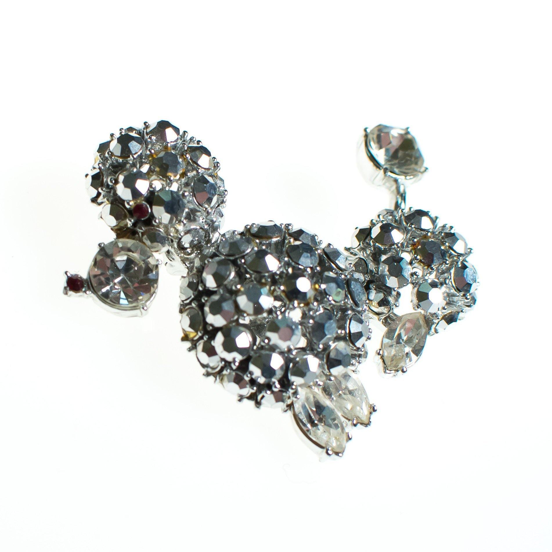 Vintage Schreiner Rhinestone Poodle Brooch, Silver Rhinestones, Red Rhinestone Diamante Crystals, Brooches and Pins by Schreiner - Vintage Meet Modern Vintage Jewelry - Chicago, Illinois - #oldhollywoodglamour #vintagemeetmodern #designervintage #jewelrybox #antiquejewelry #vintagejewelry