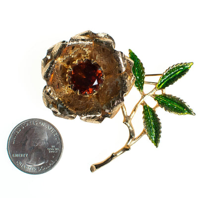 Vintage Sarah Coventry Flower Brooch, Amber Brown Rhinestone Center by Sarah Coventry - Vintage Meet Modern Vintage Jewelry - Chicago, Illinois - #oldhollywoodglamour #vintagemeetmodern #designervintage #jewelrybox #antiquejewelry #vintagejewelry
