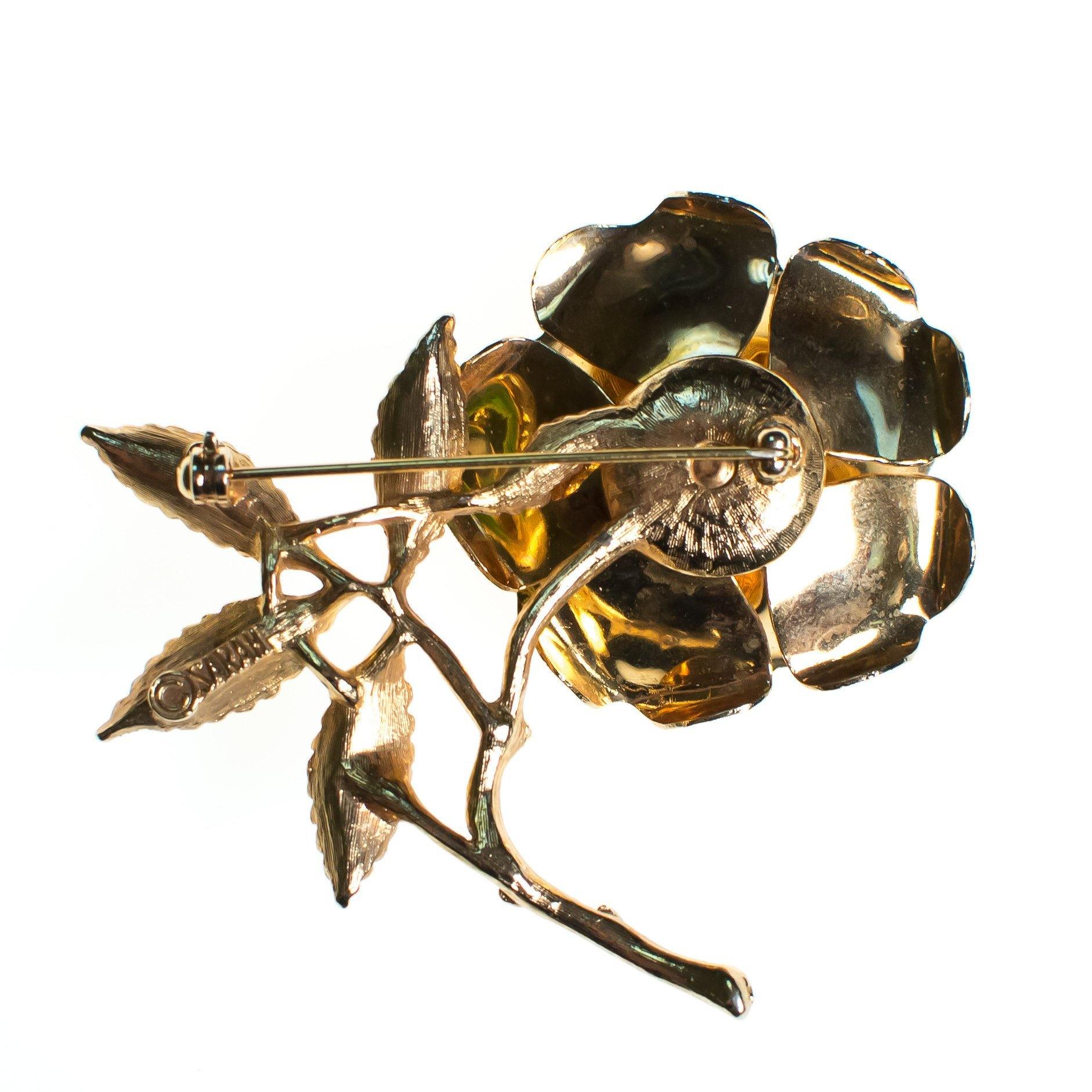 Vintage Sarah Coventry Flower Brooch, Amber Brown Rhinestone Center by Sarah Coventry - Vintage Meet Modern Vintage Jewelry - Chicago, Illinois - #oldhollywoodglamour #vintagemeetmodern #designervintage #jewelrybox #antiquejewelry #vintagejewelry