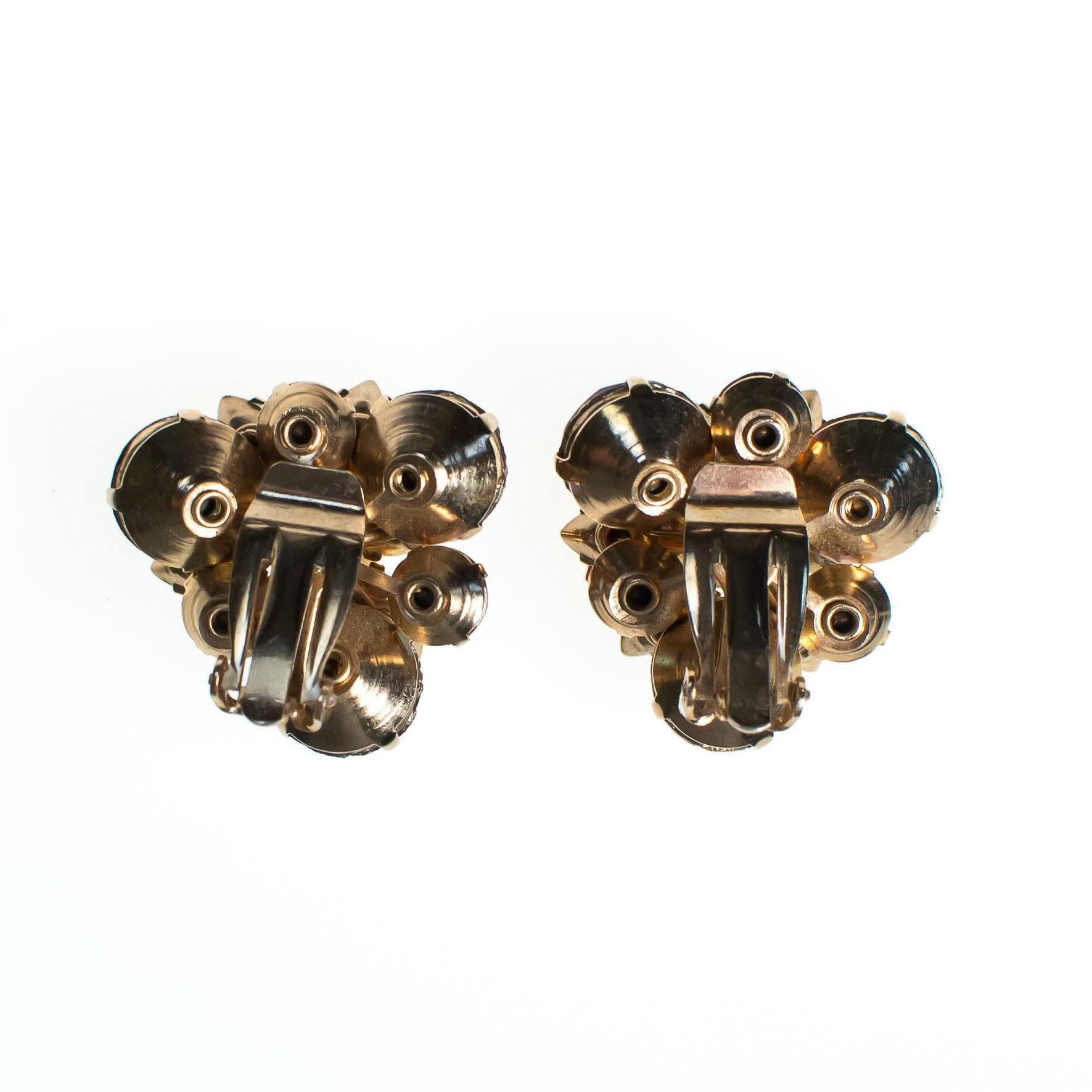 Vintage Amber Brown Rhinestone Earrings, Gold Tone Setting, Clip-on by 1960s - Vintage Meet Modern Vintage Jewelry - Chicago, Illinois - #oldhollywoodglamour #vintagemeetmodern #designervintage #jewelrybox #antiquejewelry #vintagejewelry