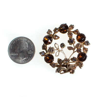 Vintage Floral Rhinestone Brooch, Brown Rhinestones, Gold Tone Brooch, Brooches and Pins by 1950s - Vintage Meet Modern Vintage Jewelry - Chicago, Illinois - #oldhollywoodglamour #vintagemeetmodern #designervintage #jewelrybox #antiquejewelry #vintagejewelry