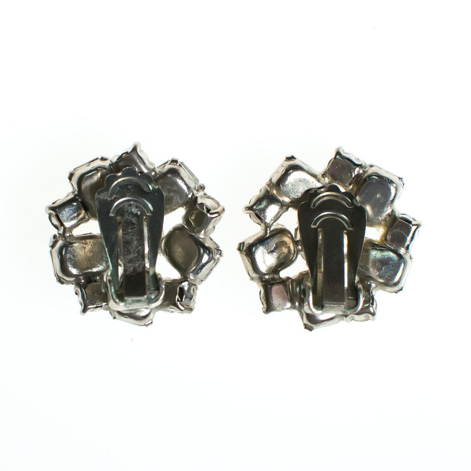 Vintage Diamante Crystal Rhinestone Statement Earrings Silver Tone Setting, Clip-on by 1950s - Vintage Meet Modern Vintage Jewelry - Chicago, Illinois - #oldhollywoodglamour #vintagemeetmodern #designervintage #jewelrybox #antiquejewelry #vintagejewelry