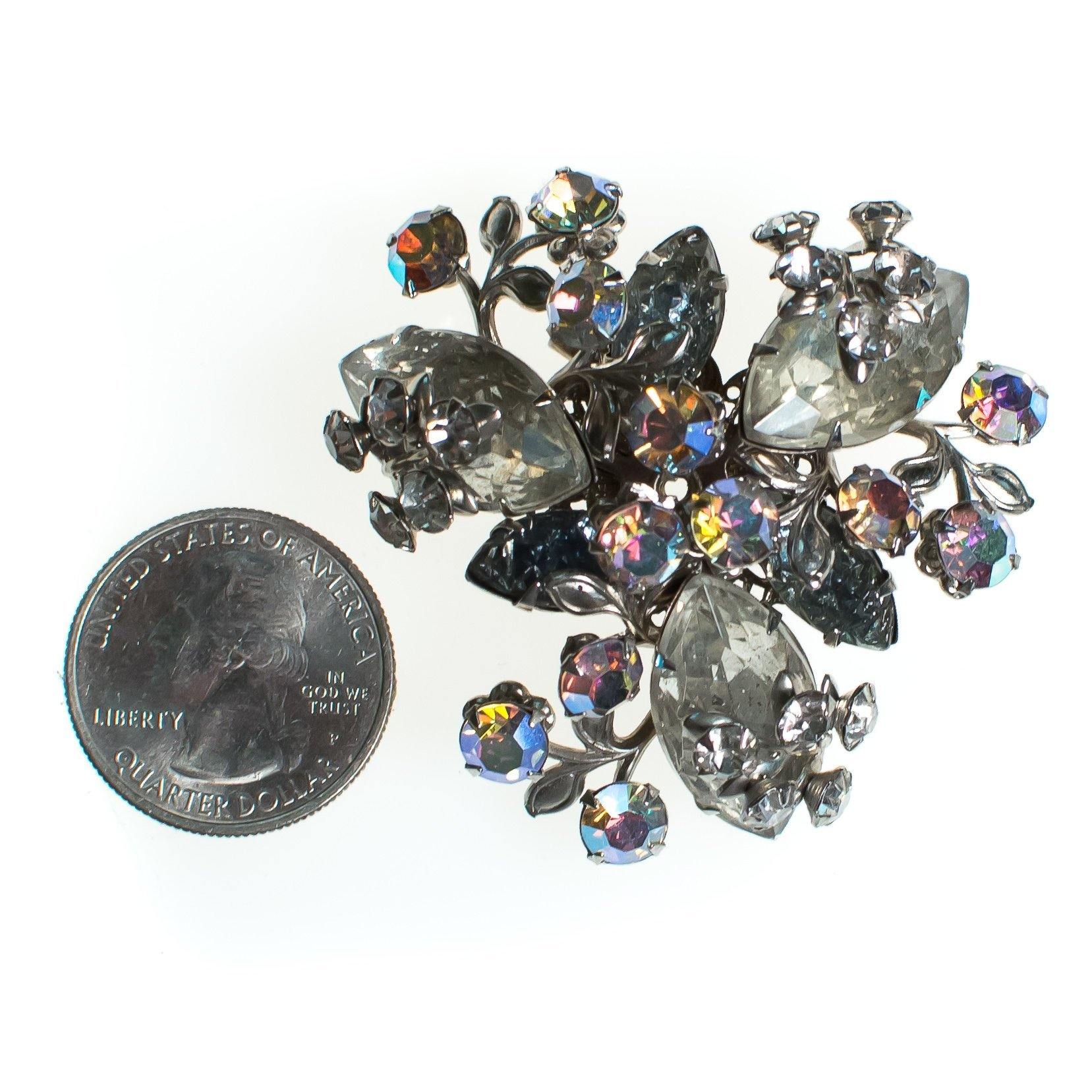 Vintage Black Diamond Smoke Gray Rhinestone Brooch, Diamante and Aurora Borealis Crystals, Brooches and Pins by Juliana - Vintage Meet Modern Vintage Jewelry - Chicago, Illinois - #oldhollywoodglamour #vintagemeetmodern #designervintage #jewelrybox #antiquejewelry #vintagejewelry