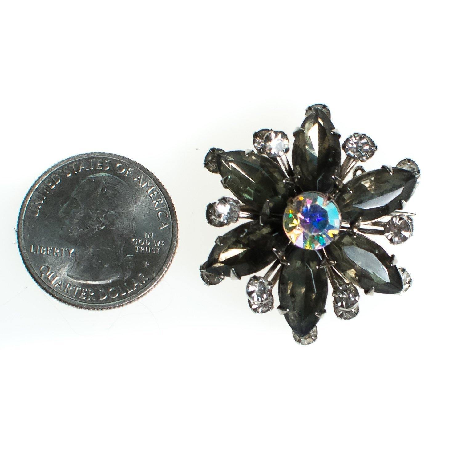 Vintage Brooch, Smokey Gray Rhinestones, Diamante Crystals, Silver Tone Setting, Brooches and Pins by 1950s - Vintage Meet Modern Vintage Jewelry - Chicago, Illinois - #oldhollywoodglamour #vintagemeetmodern #designervintage #jewelrybox #antiquejewelry #vintagejewelry