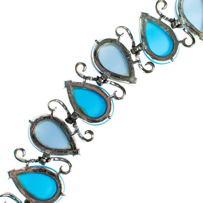 Vintage Mid Century Modern Light Blue Thermoset Wide Thermoset Bracelet Pear Shaped Links Set In Silver Tone by 1950s - Vintage Meet Modern Vintage Jewelry - Chicago, Illinois - #oldhollywoodglamour #vintagemeetmodern #designervintage #jewelrybox #antiquejewelry #vintagejewelry