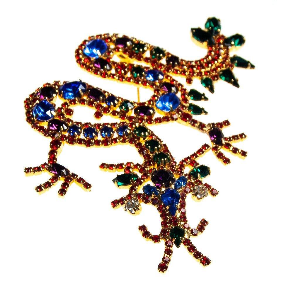 Vintage Chinese Dragon Brooch, Red, Blue, Green, Purple, and Clear Rhinestones, Gold Tone Setting, Brooches and Pins by 1980s - Vintage Meet Modern Vintage Jewelry - Chicago, Illinois - #oldhollywoodglamour #vintagemeetmodern #designervintage #jewelrybox #antiquejewelry #vintagejewelry