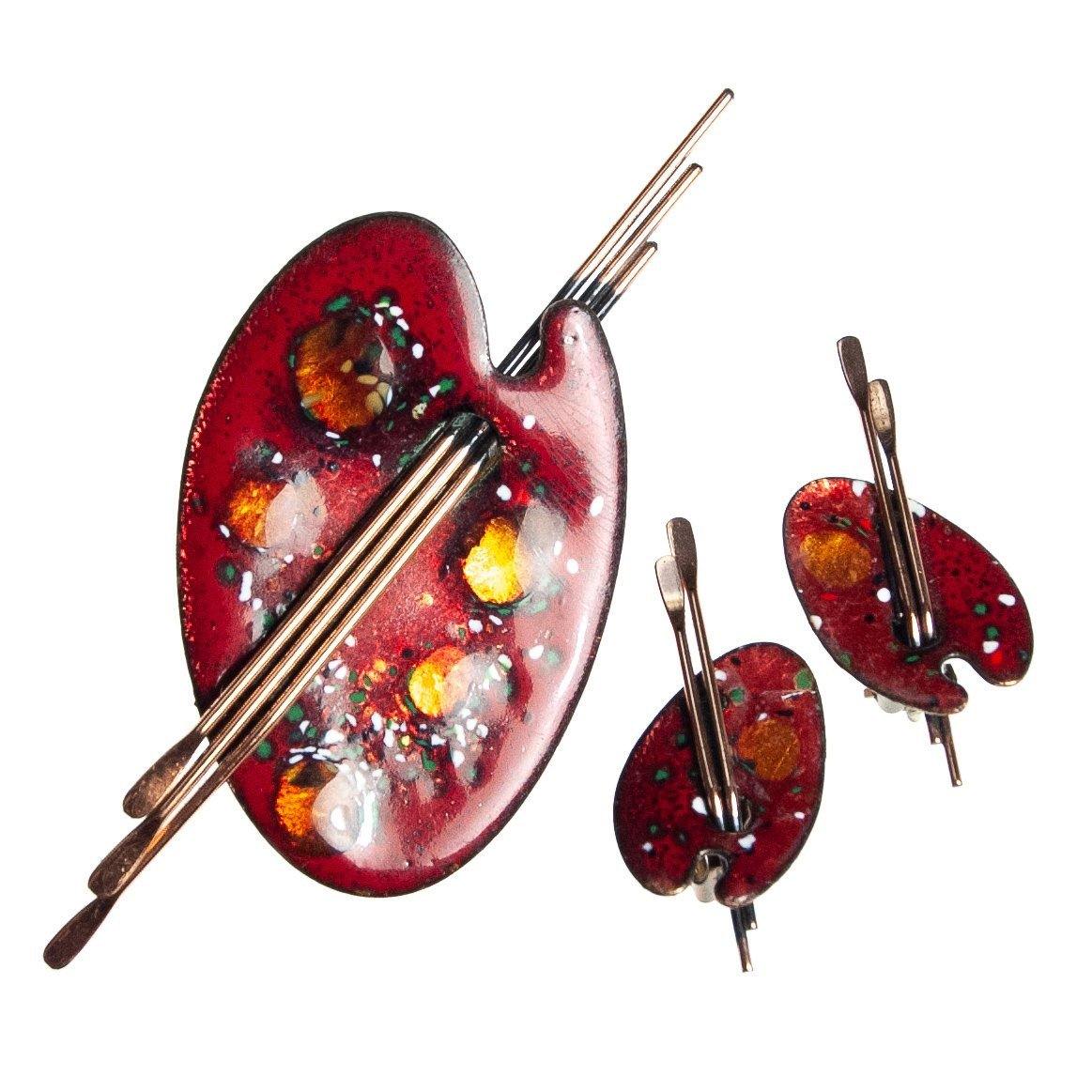 Vintage Matisse Painters Pallet Earrings, Red Lucite, Copper, Clip-on by Matisse - Vintage Meet Modern Vintage Jewelry - Chicago, Illinois - #oldhollywoodglamour #vintagemeetmodern #designervintage #jewelrybox #antiquejewelry #vintagejewelry