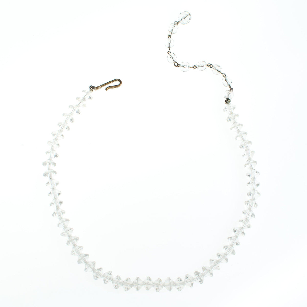 Vintage Art Deco Era Clear Cut Crystal Beaded Single Strand Necklace