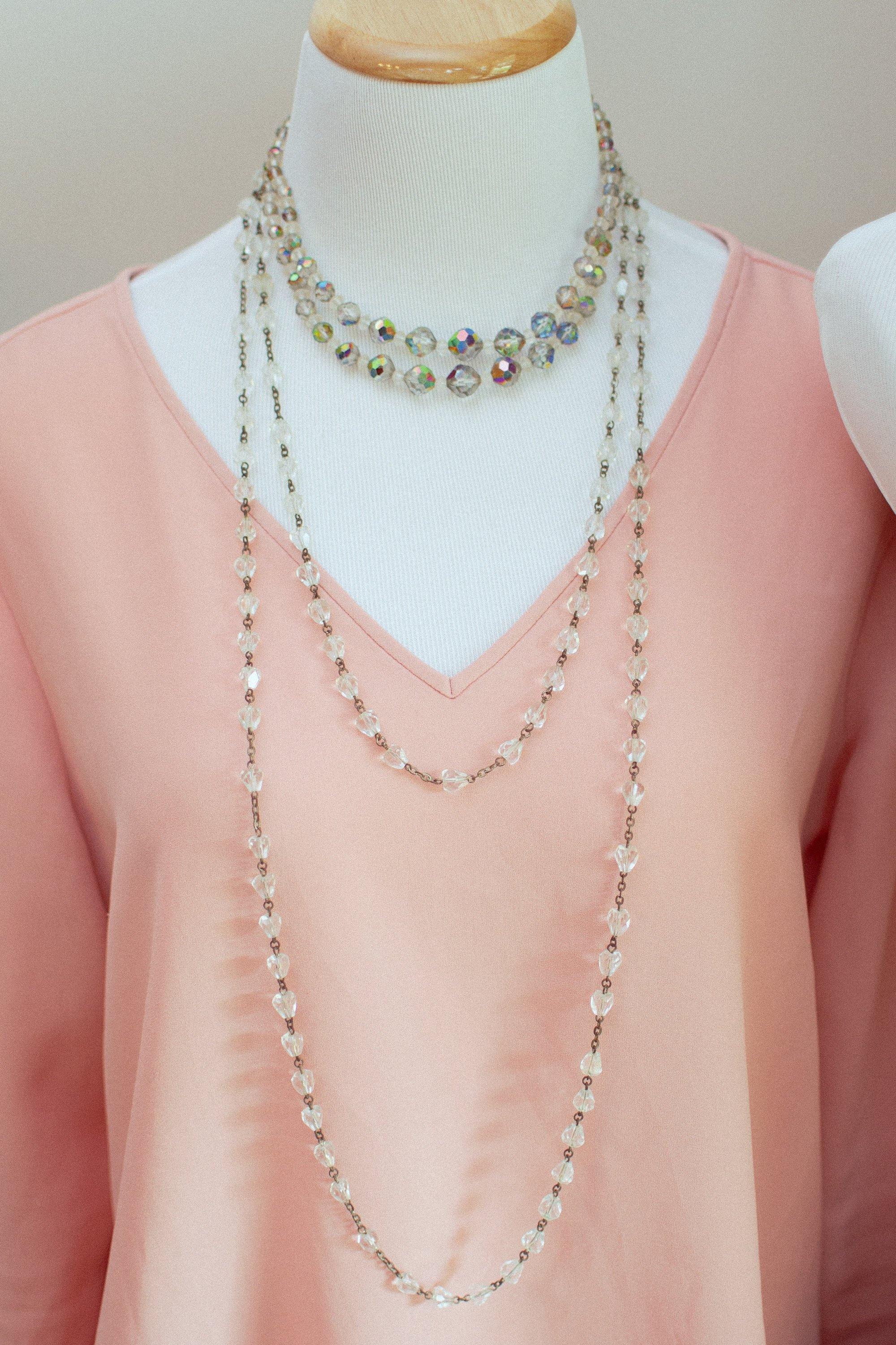 Vintage Smokey Gray Double Strand Aurora Borealis Faceted Crystal Necklace by Aurora Borealis - Vintage Meet Modern Vintage Jewelry - Chicago, Illinois - #oldhollywoodglamour #vintagemeetmodern #designervintage #jewelrybox #antiquejewelry #vintagejewelry