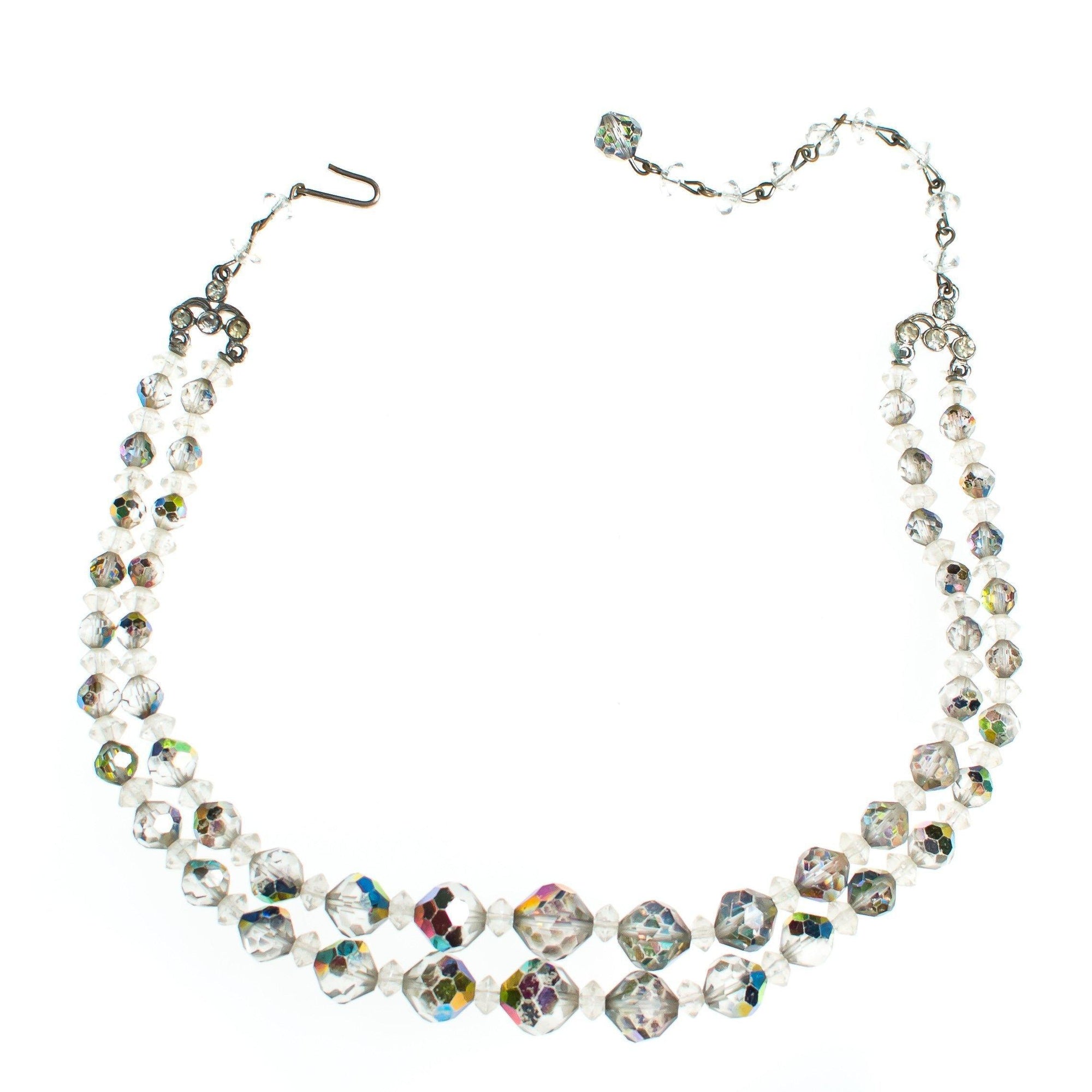 Vintage Smokey Gray Double Strand Aurora Borealis Faceted Crystal Necklace by Aurora Borealis - Vintage Meet Modern Vintage Jewelry - Chicago, Illinois - #oldhollywoodglamour #vintagemeetmodern #designervintage #jewelrybox #antiquejewelry #vintagejewelry