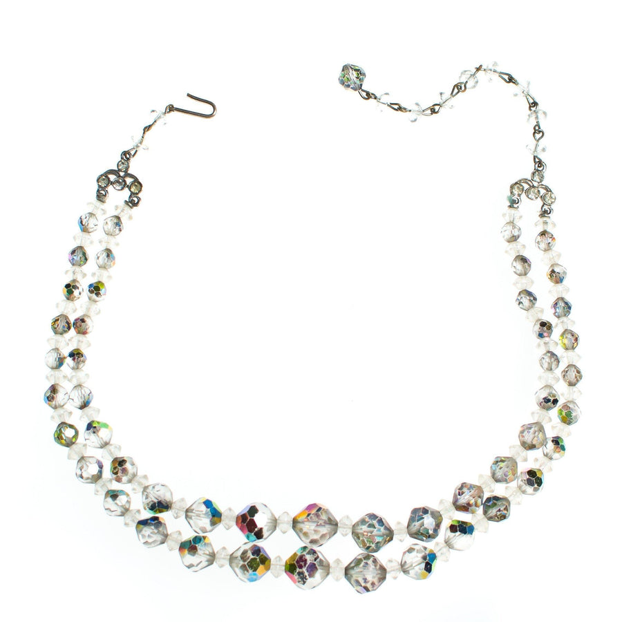 Vintage Smokey Gray Double Strand Aurora Borealis Faceted Crystal Necklace by Aurora Borealis - Vintage Meet Modern Vintage Jewelry - Chicago, Illinois - #oldhollywoodglamour #vintagemeetmodern #designervintage #jewelrybox #antiquejewelry #vintagejewelry