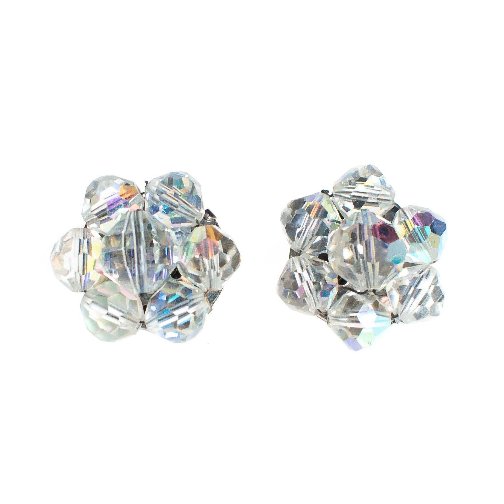 Vintage Aurora Borealis Rhinestone Cluster Clip On Earrings by Aurora Borealis - Vintage Meet Modern Vintage Jewelry - Chicago, Illinois - #oldhollywoodglamour #vintagemeetmodern #designervintage #jewelrybox #antiquejewelry #vintagejewelry