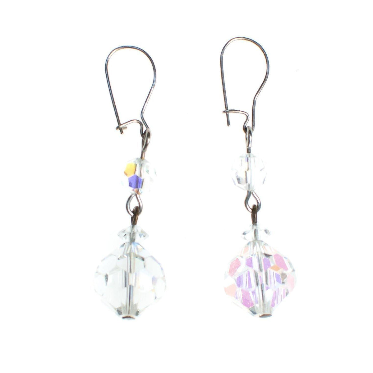 Vintage Aurora Borealis Crystal Faceted Dangling Drop Earrings