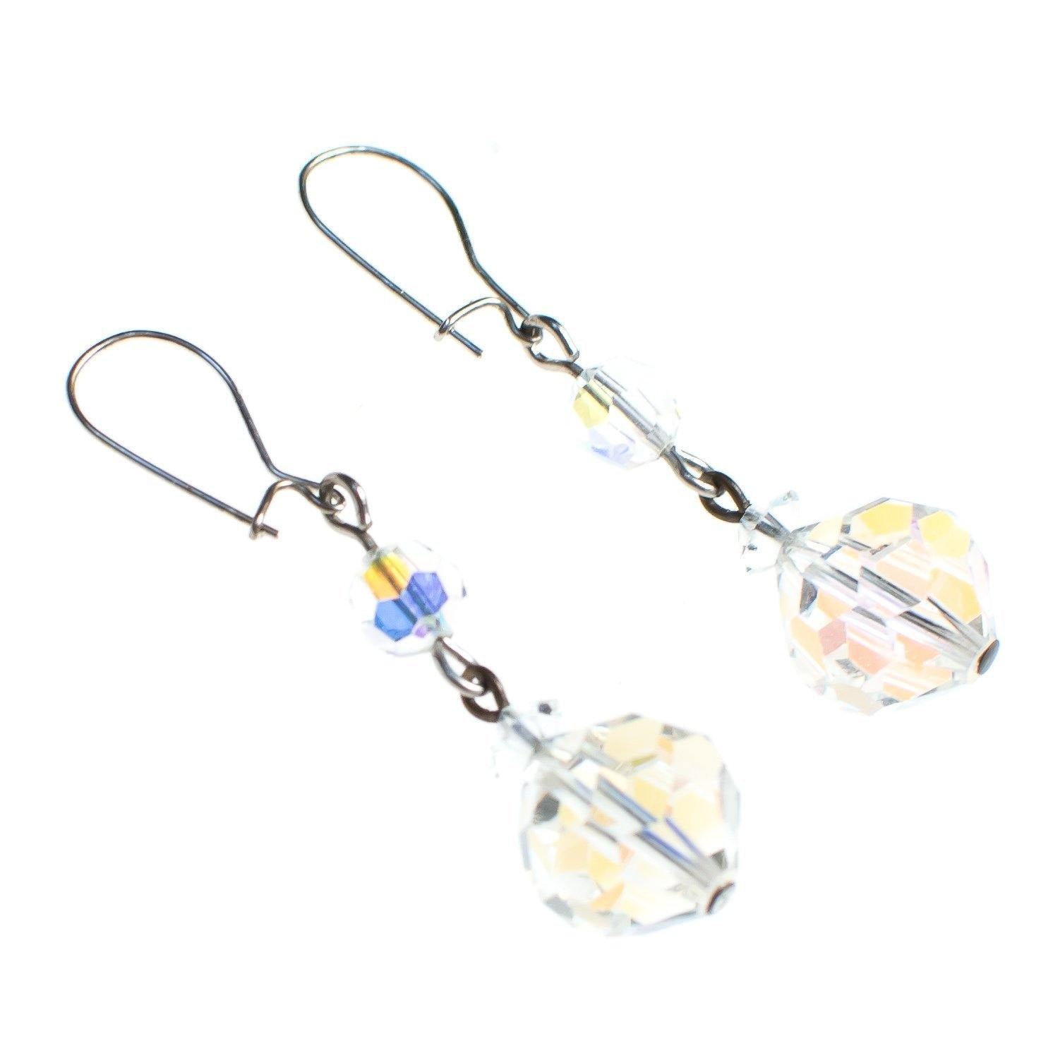 Vintage Aurora Borealis Crystal Faceted Dangling Drop Earrings by 1950s - Vintage Meet Modern Vintage Jewelry - Chicago, Illinois - #oldhollywoodglamour #vintagemeetmodern #designervintage #jewelrybox #antiquejewelry #vintagejewelry