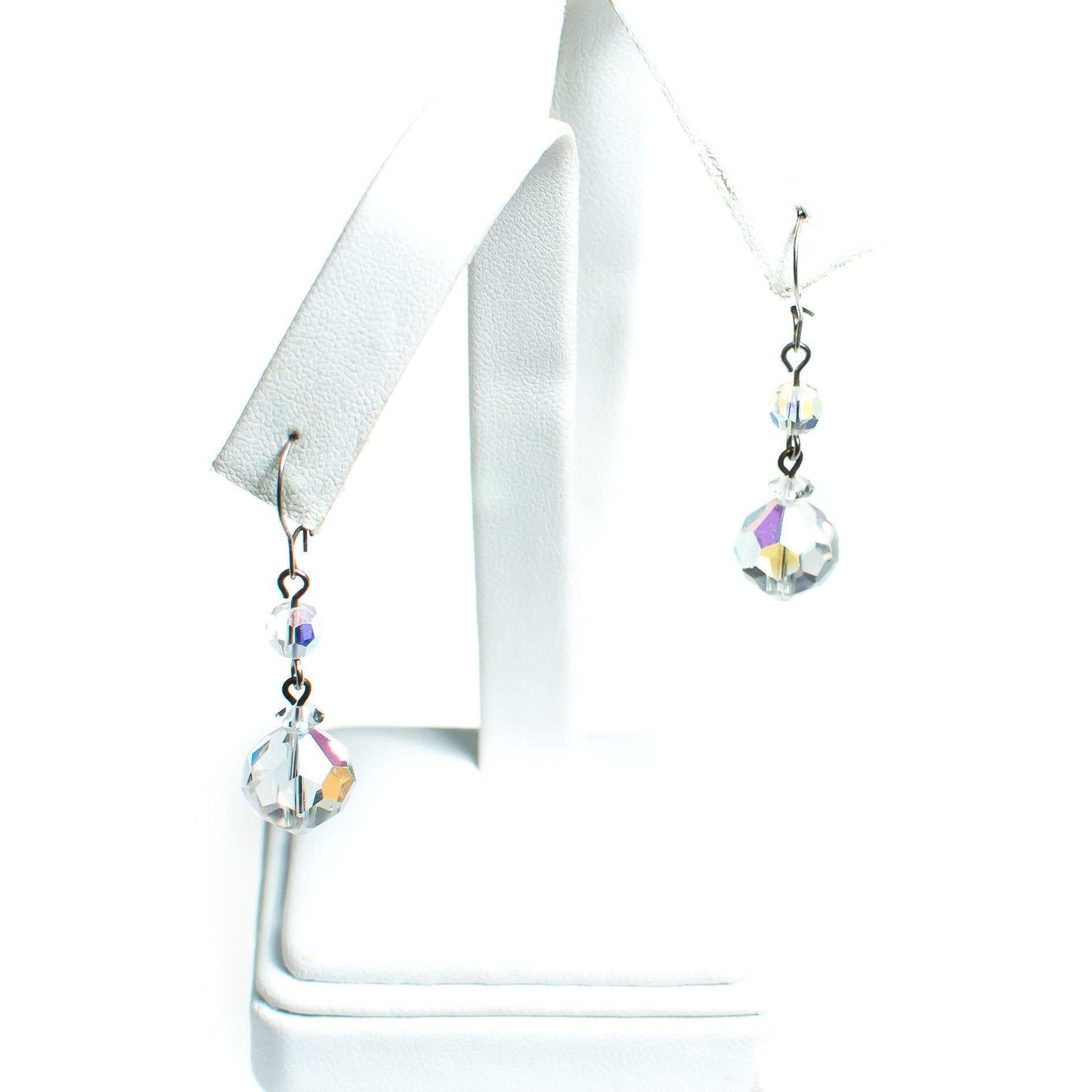 Vintage Aurora Borealis Crystal Faceted Dangling Drop Earrings by 1950s - Vintage Meet Modern Vintage Jewelry - Chicago, Illinois - #oldhollywoodglamour #vintagemeetmodern #designervintage #jewelrybox #antiquejewelry #vintagejewelry