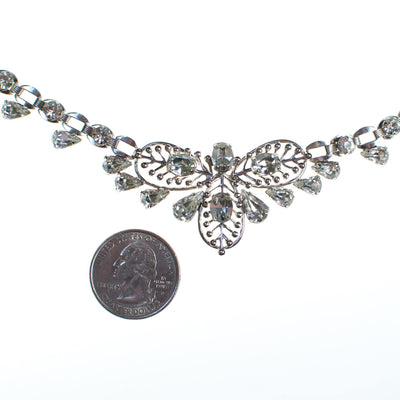 Vintage Silver Rhinestone Floral Garland Style Leaf Choker Necklace by 1950s - Vintage Meet Modern Vintage Jewelry - Chicago, Illinois - #oldhollywoodglamour #vintagemeetmodern #designervintage #jewelrybox #antiquejewelry #vintagejewelry
