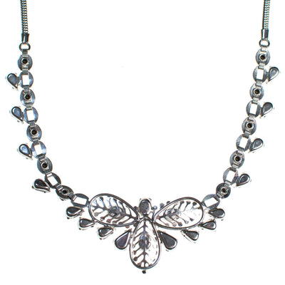 Vintage Silver Rhinestone Floral Garland Style Leaf Choker Necklace by 1950s - Vintage Meet Modern Vintage Jewelry - Chicago, Illinois - #oldhollywoodglamour #vintagemeetmodern #designervintage #jewelrybox #antiquejewelry #vintagejewelry
