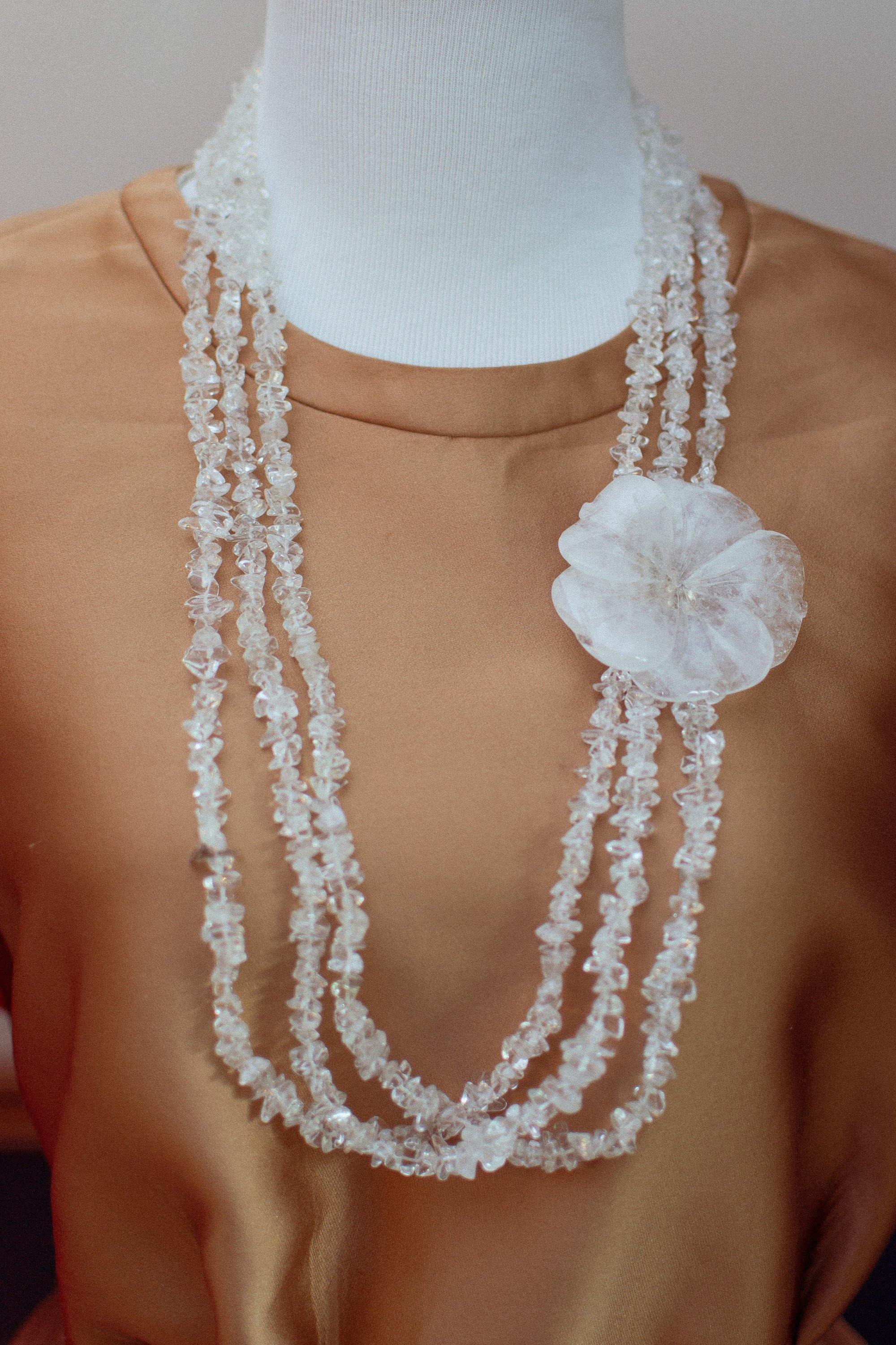 Vintage One of a kind Faceted Quartz Flower Necklace with Faceted Crystal by Artisan - Vintage Meet Modern Vintage Jewelry - Chicago, Illinois - #oldhollywoodglamour #vintagemeetmodern #designervintage #jewelrybox #antiquejewelry #vintagejewelry