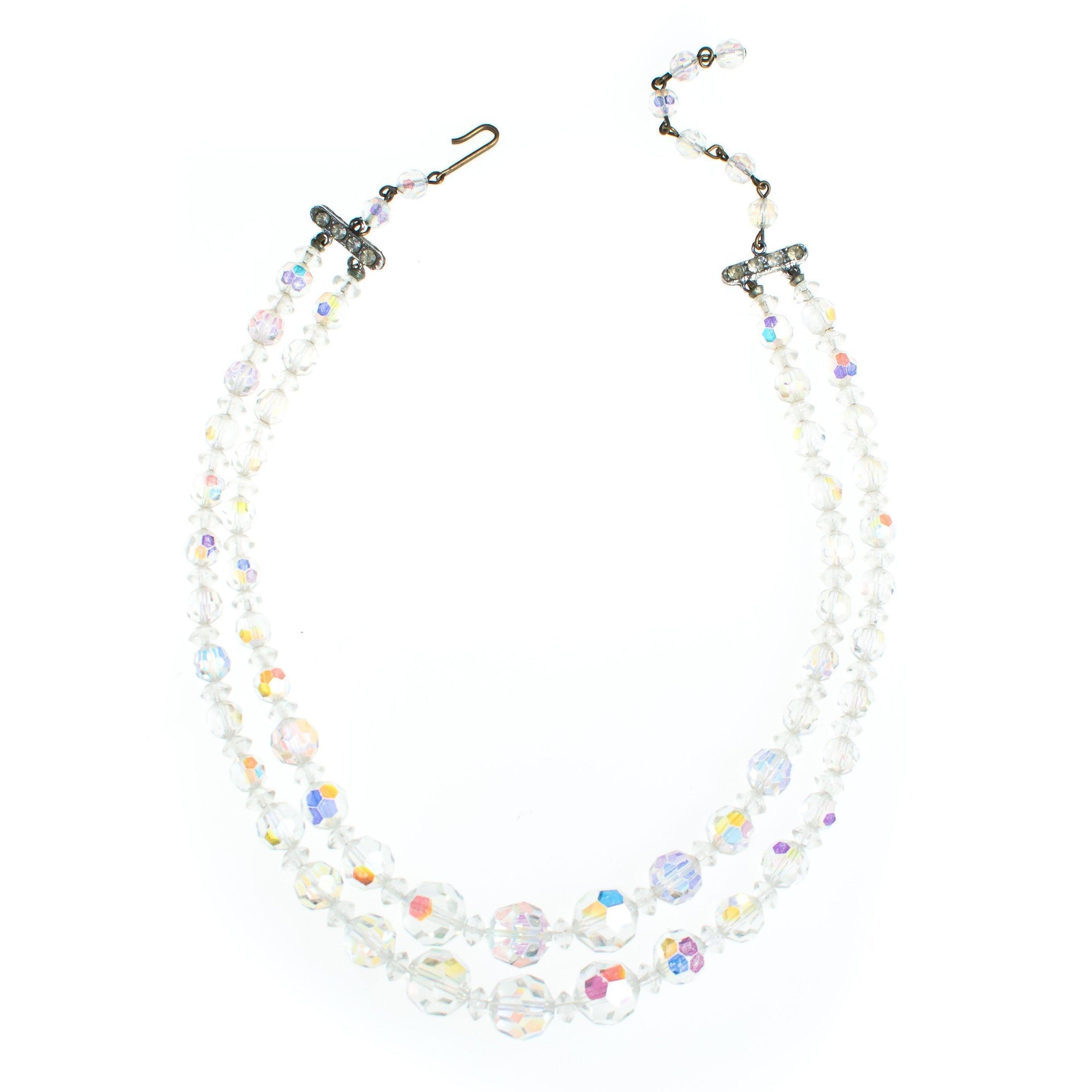 Vintage Classic Mid Century Modern 1950s Double Strand Aurora Borealis Faceted Crystal Necklace by 1950s - Vintage Meet Modern Vintage Jewelry - Chicago, Illinois - #oldhollywoodglamour #vintagemeetmodern #designervintage #jewelrybox #antiquejewelry #vintagejewelry