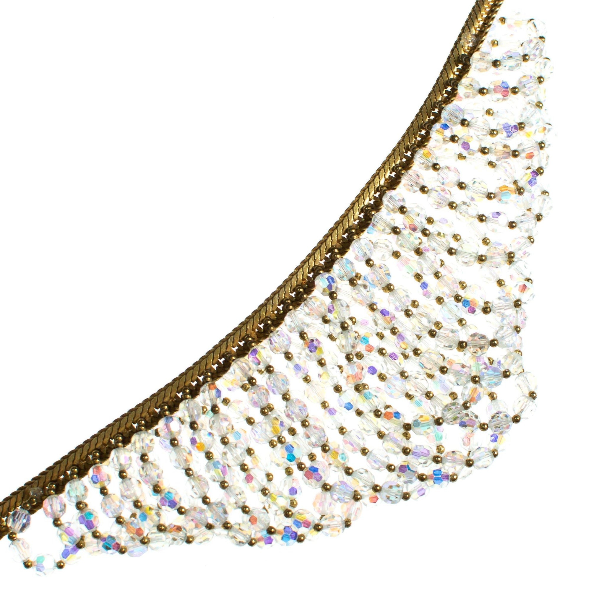 Vintage Looped Aurora Borealis Crystal Bead Bib Statement Necklace by 1950s - Vintage Meet Modern Vintage Jewelry - Chicago, Illinois - #oldhollywoodglamour #vintagemeetmodern #designervintage #jewelrybox #antiquejewelry #vintagejewelry
