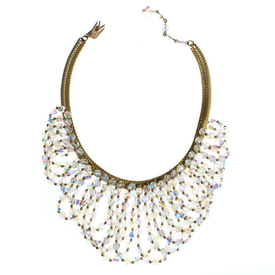 Vintage Looped Aurora Borealis Crystal Bead Bib Statement Necklace by 1950s - Vintage Meet Modern Vintage Jewelry - Chicago, Illinois - #oldhollywoodglamour #vintagemeetmodern #designervintage #jewelrybox #antiquejewelry #vintagejewelry