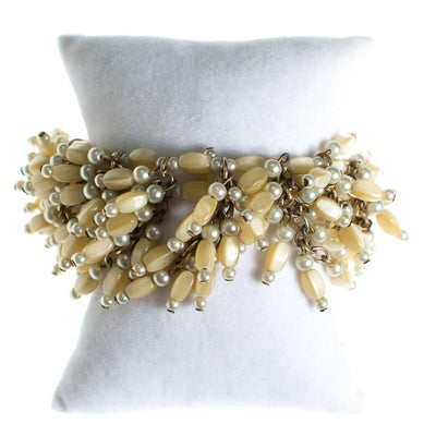 Vintage 1940s Castlecliff Fringed Mother Of Pearl Beaded Statement Bracelet by Castlecliff - Vintage Meet Modern Vintage Jewelry - Chicago, Illinois - #oldhollywoodglamour #vintagemeetmodern #designervintage #jewelrybox #antiquejewelry #vintagejewelry
