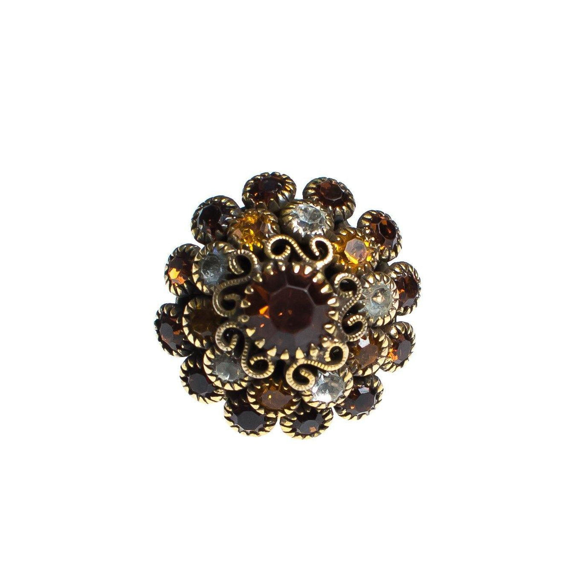 Vintage 1960s Amber Citrine and Diamante Domed Rhinestone Cocktail Statement Adjustable Ring