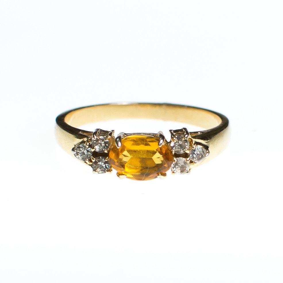 Vintage Citrine Crystal and CZ Ring