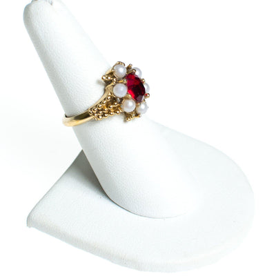 Vintage Avon Ruby Red Crystal and Faux Pearl Cocktail Statement Ring by Avon - Vintage Meet Modern Vintage Jewelry - Chicago, Illinois - #oldhollywoodglamour #vintagemeetmodern #designervintage #jewelrybox #antiquejewelry #vintagejewelry