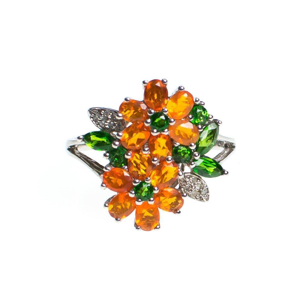 Vintage Citrine and Peridot Flower Cocktail Statement Ring Set In Sterling Silver