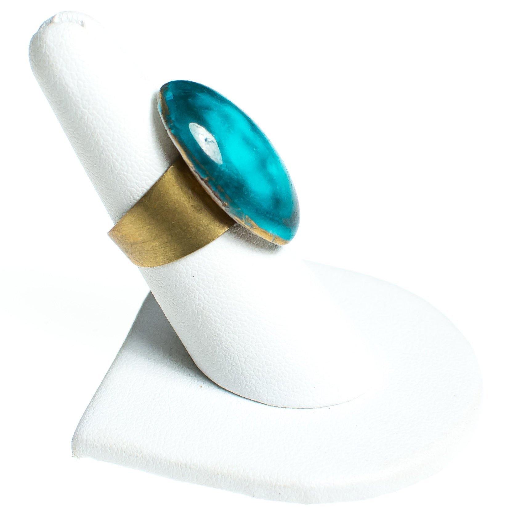 Vintage Emerald Green Marbled Ceramic Cabochon Minimalist Artisan Made Statement Ring One of A Kind by Artisan - Vintage Meet Modern Vintage Jewelry - Chicago, Illinois - #oldhollywoodglamour #vintagemeetmodern #designervintage #jewelrybox #antiquejewelry #vintagejewelry