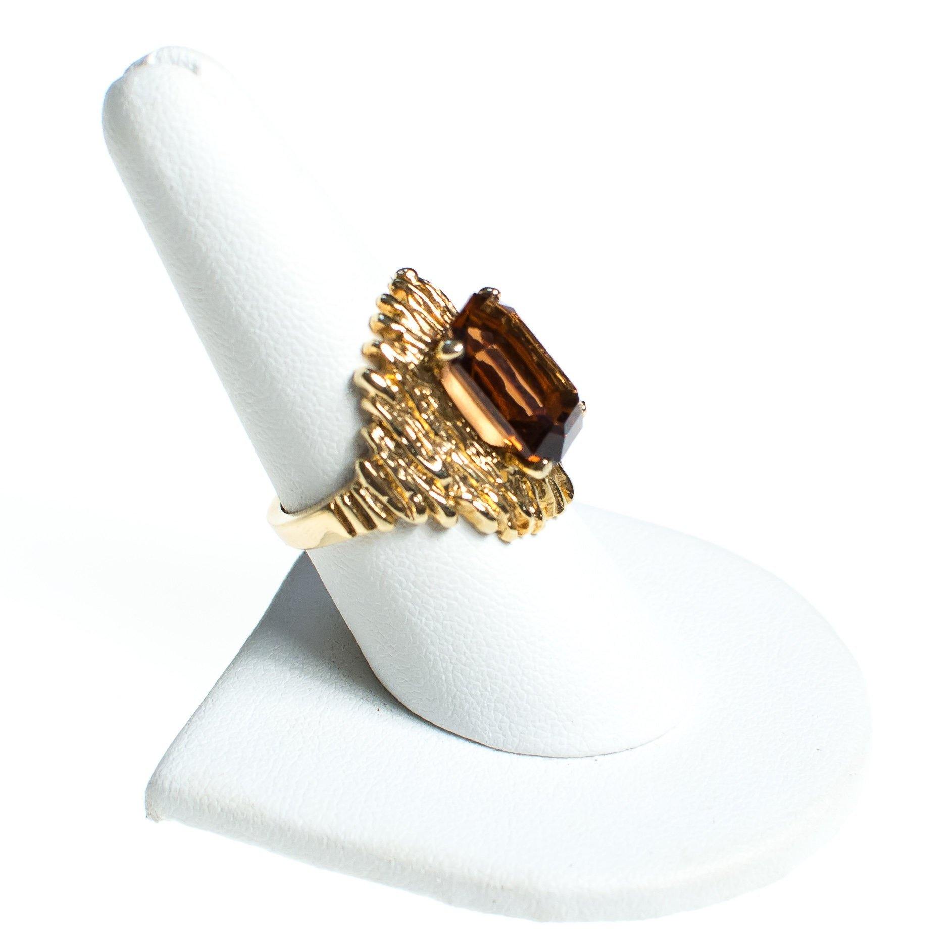 Vintage 1960s Mid Century Modern Smokey Topaz Brutalist Modern Statement Cocktail Ring by 1960s - Vintage Meet Modern Vintage Jewelry - Chicago, Illinois - #oldhollywoodglamour #vintagemeetmodern #designervintage #jewelrybox #antiquejewelry #vintagejewelry