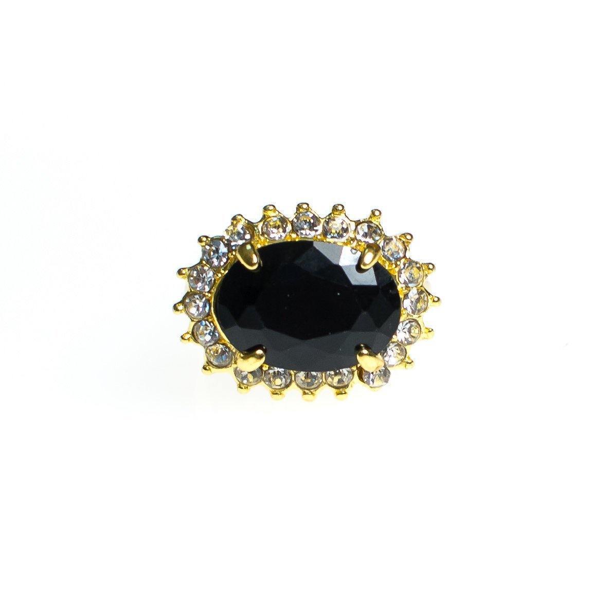 Vintage 1980s Jet Crystal and CZ Cocktail Statement Ring Halo Style Setting
