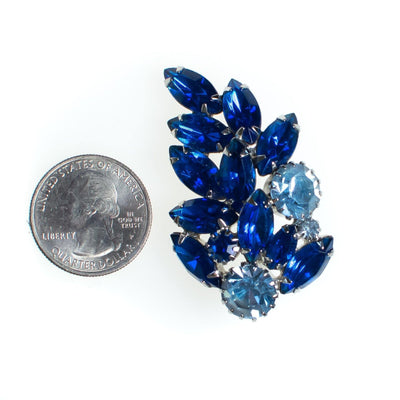 Vintage Sapphire Blue Rhinestone Brooch, Light Blue and Blue Rhinestones, Silver Tone Setting, Brooches and Pins by 1950s - Vintage Meet Modern Vintage Jewelry - Chicago, Illinois - #oldhollywoodglamour #vintagemeetmodern #designervintage #jewelrybox #antiquejewelry #vintagejewelry