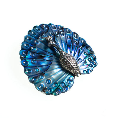 Vintage Blue Abalone Shell Silver Tone Peacock Brooch by 1960s - Vintage Meet Modern Vintage Jewelry - Chicago, Illinois - #oldhollywoodglamour #vintagemeetmodern #designervintage #jewelrybox #antiquejewelry #vintagejewelry