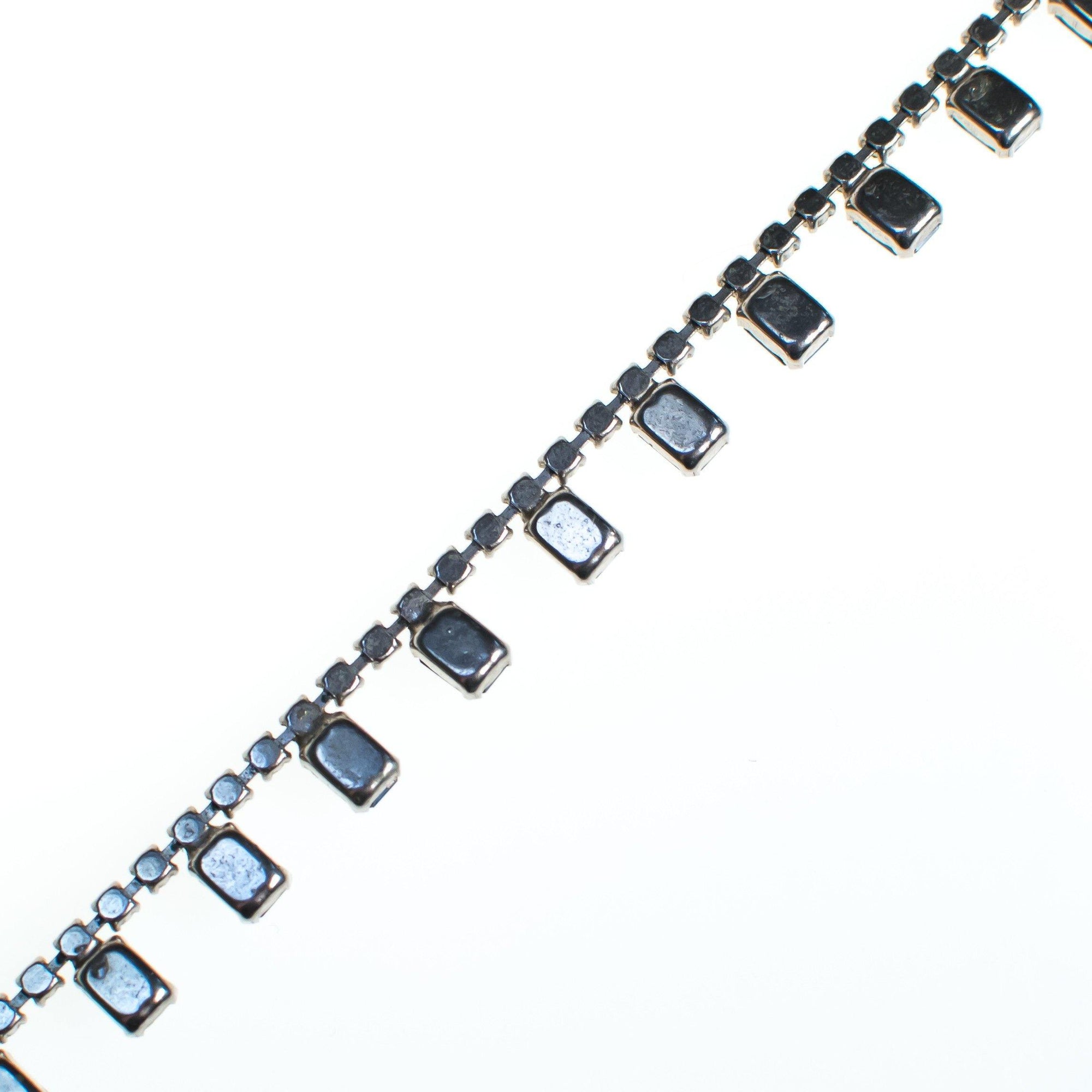 Vintage Cinderella Blue Baguette Rhinestone Necklace, Silver Tone, Fish Hook Clasp by 1950s - Vintage Meet Modern Vintage Jewelry - Chicago, Illinois - #oldhollywoodglamour #vintagemeetmodern #designervintage #jewelrybox #antiquejewelry #vintagejewelry