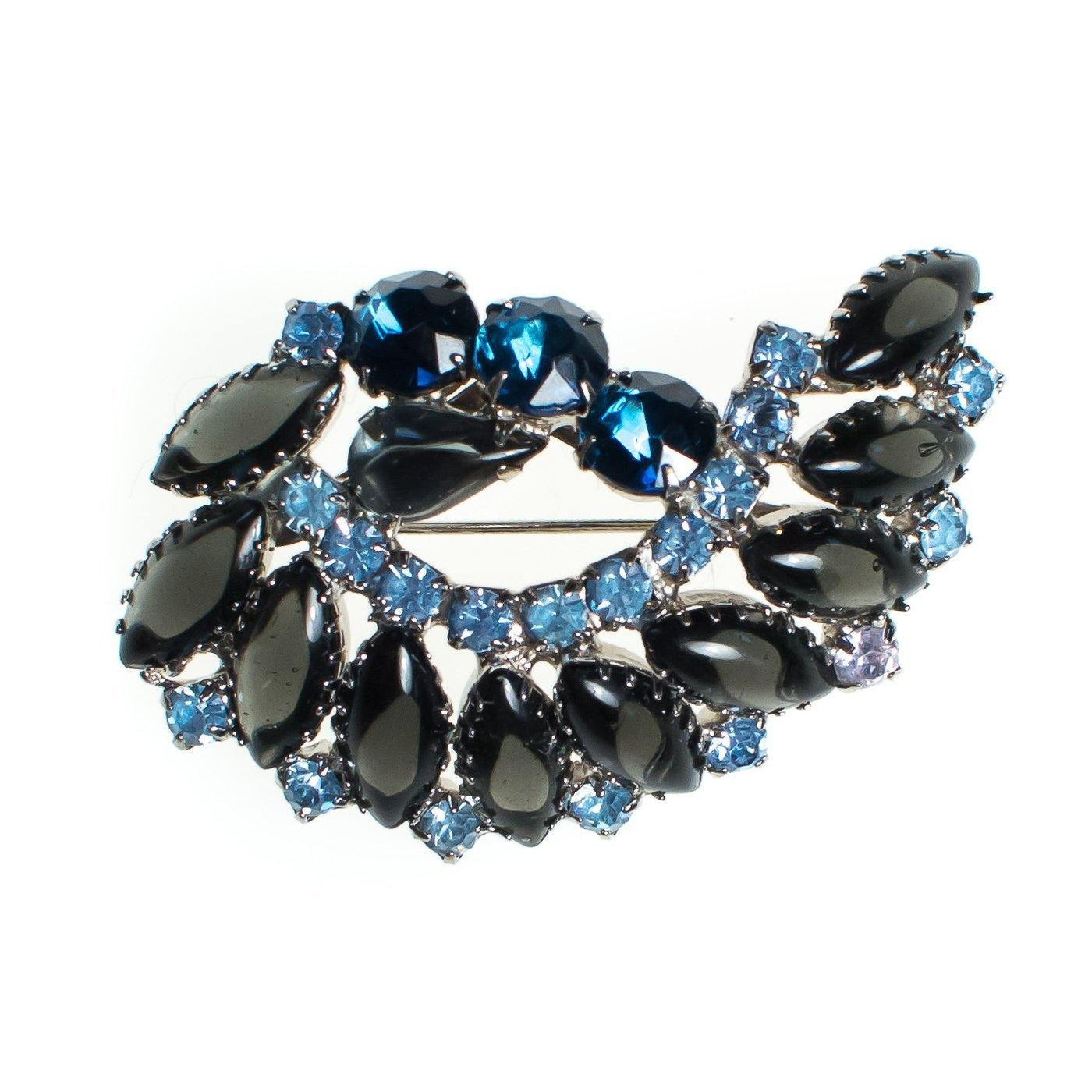 Vintage Brooch, Blue Rhinestones, Light Blue Rhinestones, Smokey Gray Rhinestones, Silver Tone Setting, Brooches and Pins