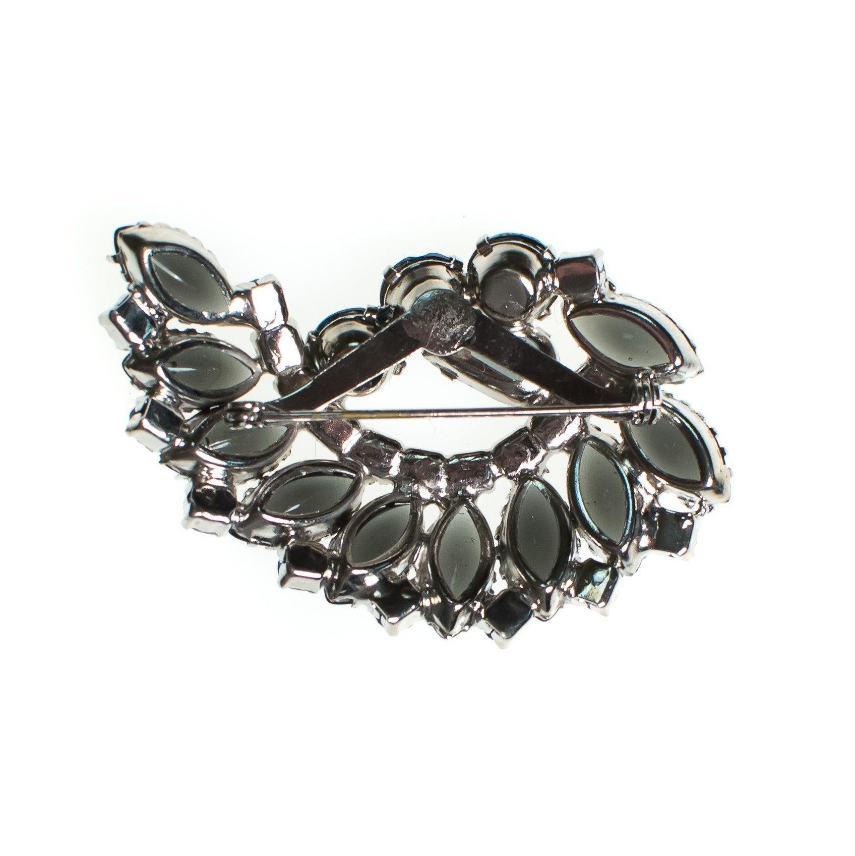 Vintage Brooch, Blue Rhinestones, Light Blue Rhinestones, Smokey Gray Rhinestones, Silver Tone Setting, Brooches and Pins by 1950s - Vintage Meet Modern Vintage Jewelry - Chicago, Illinois - #oldhollywoodglamour #vintagemeetmodern #designervintage #jewelrybox #antiquejewelry #vintagejewelry