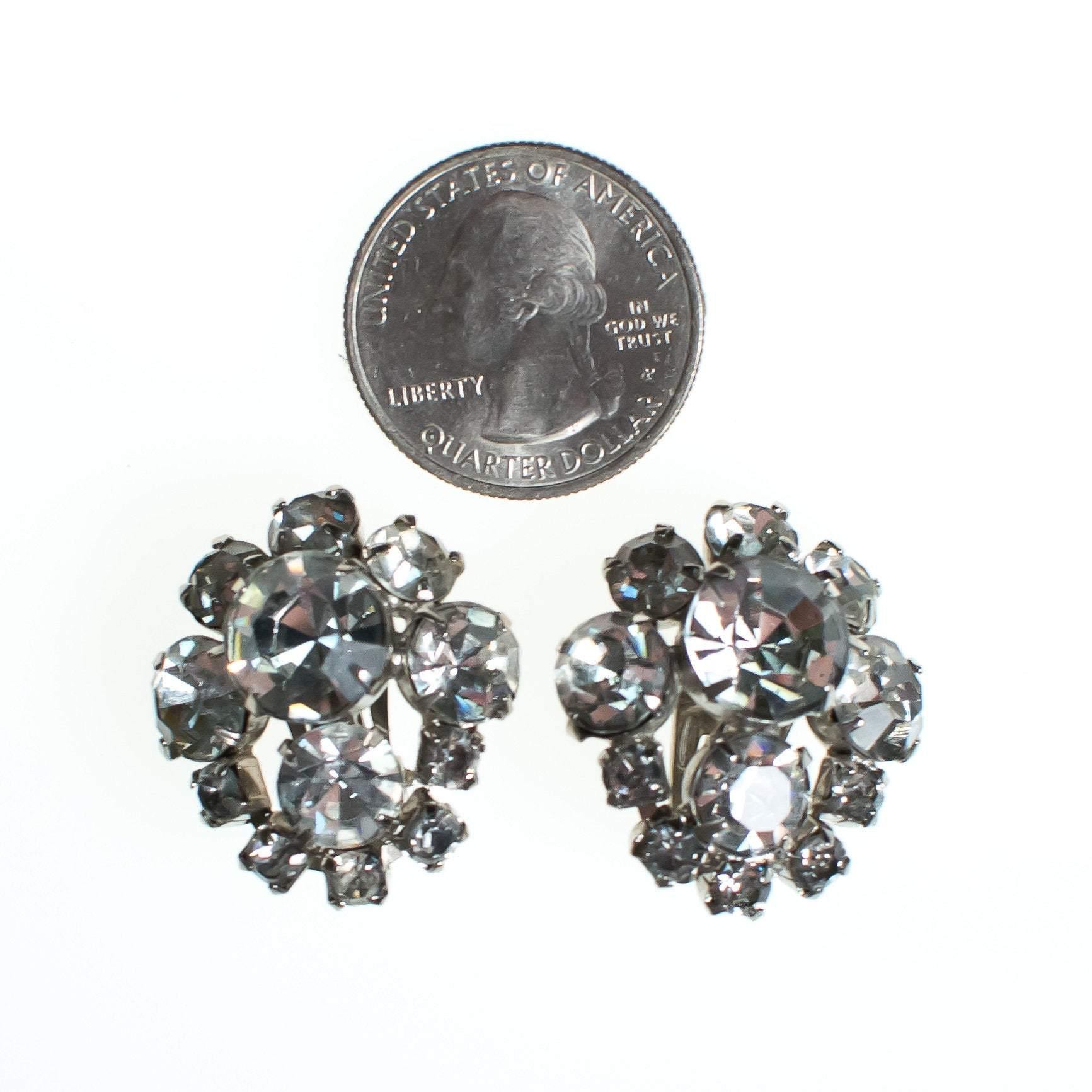 Vintage Art Deco Diamante Crystal Rhinestone Earrings, Silver Tone Setting, Clip-on by Art Deco Style - Vintage Meet Modern Vintage Jewelry - Chicago, Illinois - #oldhollywoodglamour #vintagemeetmodern #designervintage #jewelrybox #antiquejewelry #vintagejewelry