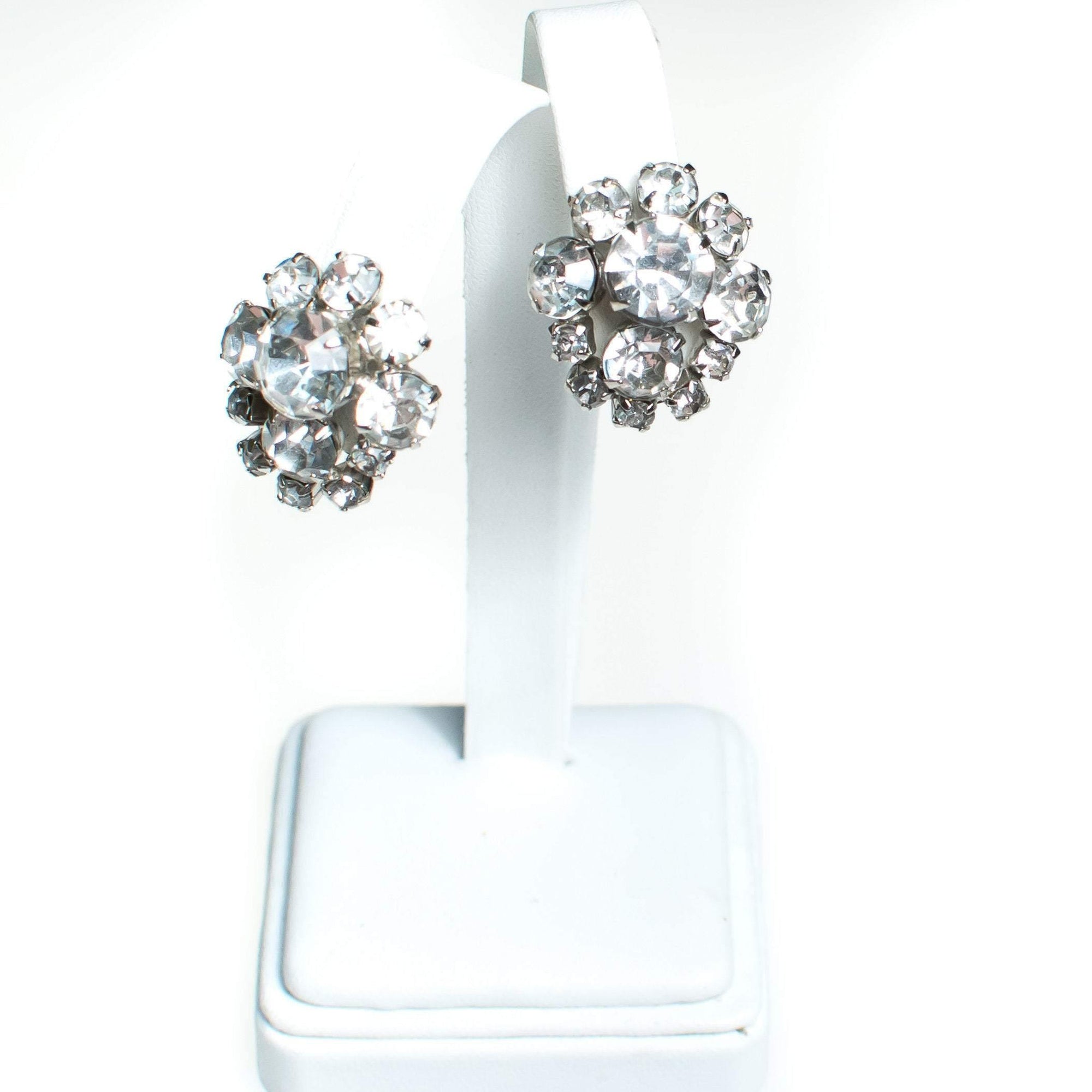 Vintage Art Deco Diamante Crystal Rhinestone Earrings, Silver Tone Setting, Clip-on by Art Deco Style - Vintage Meet Modern Vintage Jewelry - Chicago, Illinois - #oldhollywoodglamour #vintagemeetmodern #designervintage #jewelrybox #antiquejewelry #vintagejewelry