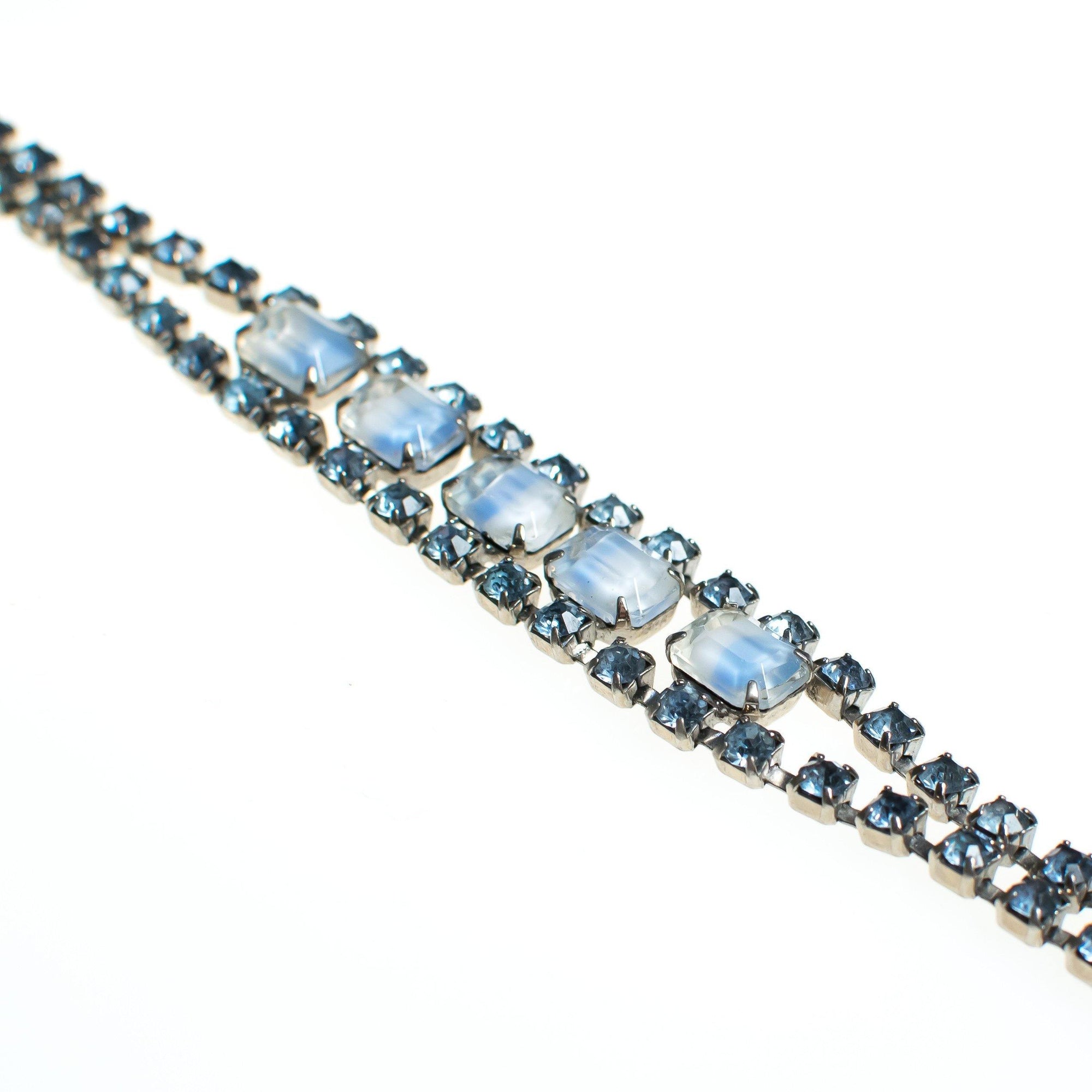 Vintage Cinderella Blue Givere Rhinestone Bracelet, Silver Tone, Snap Lock Clasp by 1950s - Vintage Meet Modern Vintage Jewelry - Chicago, Illinois - #oldhollywoodglamour #vintagemeetmodern #designervintage #jewelrybox #antiquejewelry #vintagejewelry